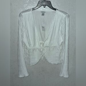 White Long Sleeve Blouse with Tie Front